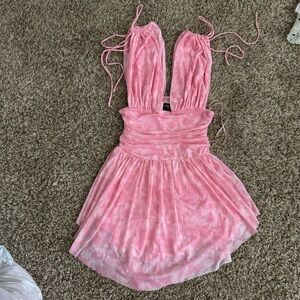 NWOT Dolls Kill v neck clinched pink tie dye Dress